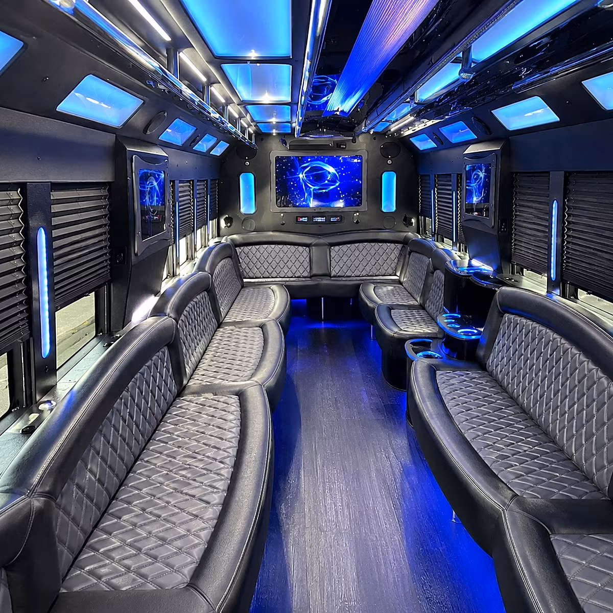 Group beside a Mercedes Sprinter limo in Jurupa Valley