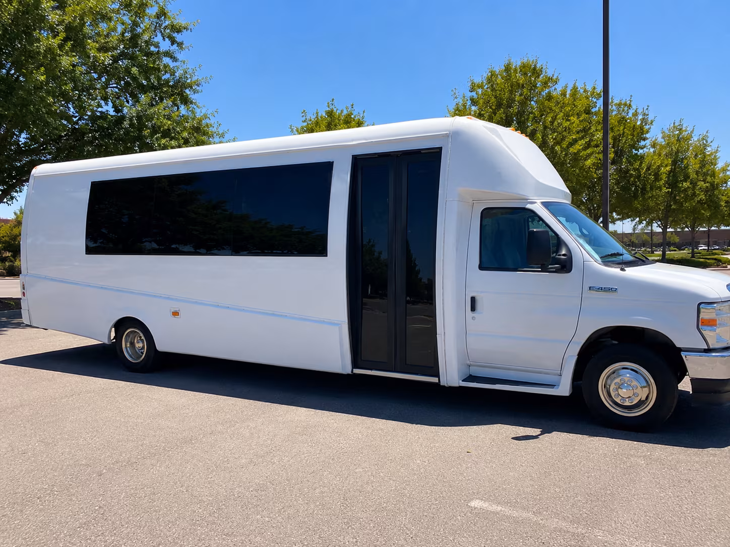 Wedding guests seated inside a party bus serving Jurupa Valley