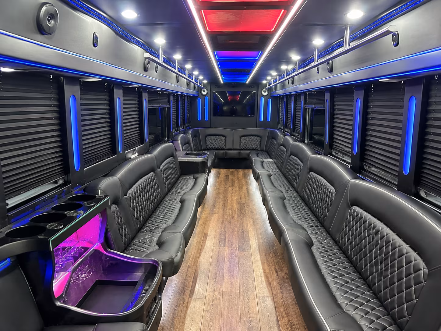 Interior of a party bus rental serving Jurupa Valley