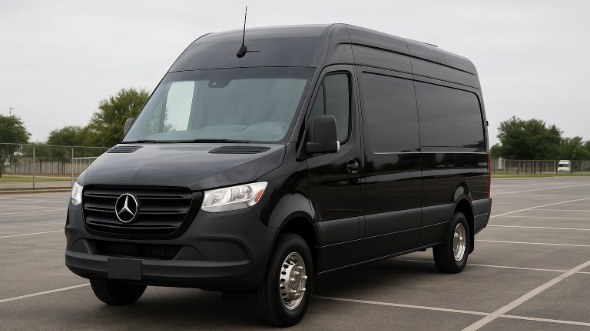 Exterior of Charter Bus Company Eastvale's 14 Passenger Sprinter Limousine in Eastvale