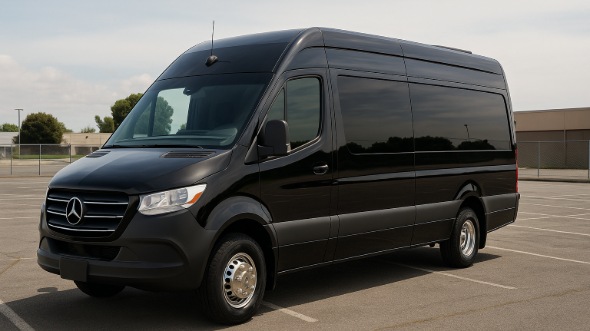Exterior of Charter Bus Company Fontana's 14 Passenger Sprinter Limousine in Fontana