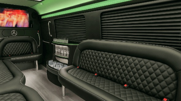 Interior of Charter Bus Company Ontario's 14 Passenger Sprinter Limousine in Ontario