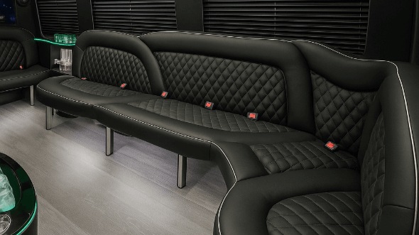 Interior of Charter Bus Company Riverside's 14 Passenger Sprinter Limousine in Riverside