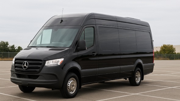 Exterior of Charter Bus Company Riverside's 14 Passenger Sprinter Limousine in Riverside