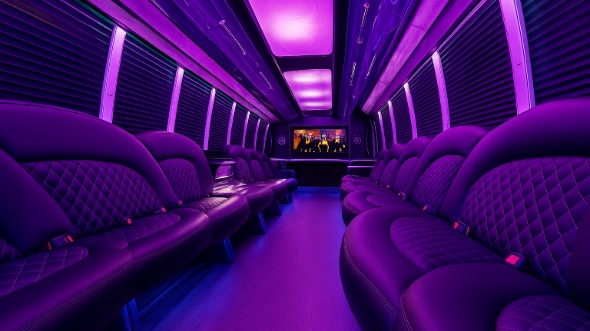 Interior of Charter Bus Company Rancho Cucamonga's 20 Passenger Party Bus in Rancho Cucamonga