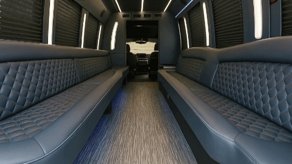Interior of Charter Bus Company Riverside's 20 Passenger Party Bus in Riverside