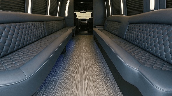 Interior of Charter Bus Company San Bernardino's 20 Passenger Party Bus in San Bernardino