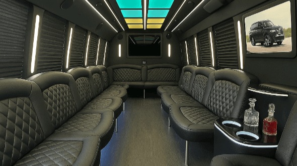 Interior of Charter Bus Company Moreno Valley's 25 Passenger Party Bus in Moreno Valley