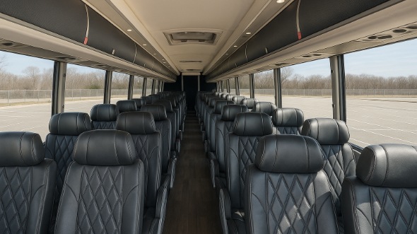 Interior of Charter Bus Company Jurupa Valley's 40 Passenger Charter Bus in Jurupa Valley