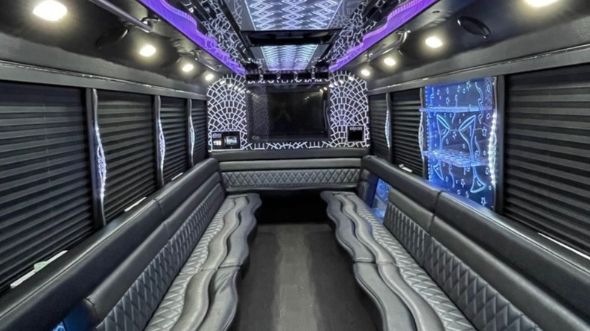 Interior of Charter Bus Company Fontana's 40 Passenger Party Bus in Fontana