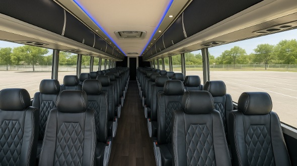 Interior of Charter Bus Company Jurupa Valley's 47 Passenger Charter Bus in Jurupa Valley