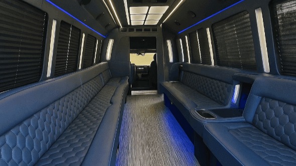 Interior of Charter Bus Company Corona's 50 Passenger Party Bus in Corona