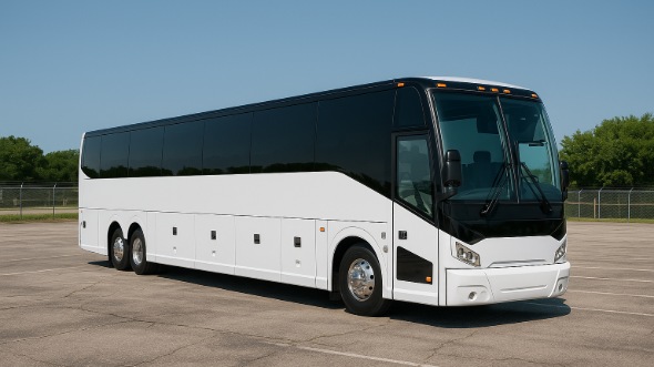 Exterior of Charter Bus Company San Bernardino's 50 Passenger Party Bus in San Bernardino