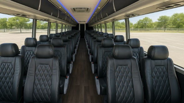 Interior of Charter Bus Company Jurupa Valley's 51 Passenger Charter Bus in Jurupa Valley