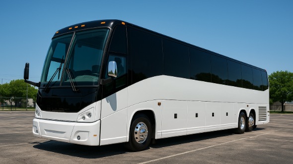 Exterior of Charter Bus Company Jurupa Valley's 51 Passenger Charter Bus in Jurupa Valley
