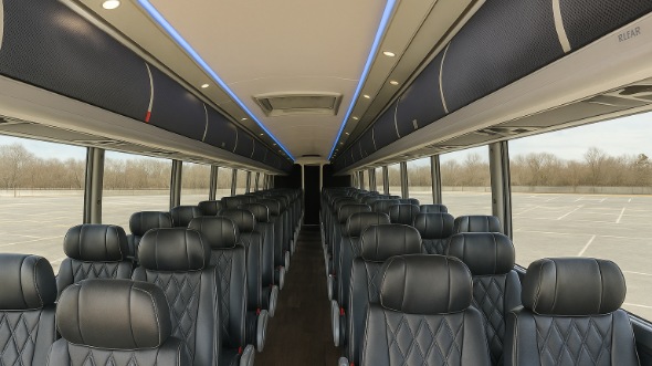 Interior of Charter Bus Company Jurupa Valley's 54 Passenger Charter Bus in Jurupa Valley