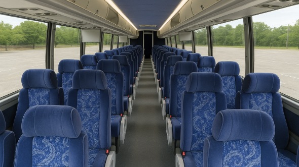 Interior of Charter Bus Company Jurupa Valley's 55 Passenger Charter Bus in Jurupa Valley