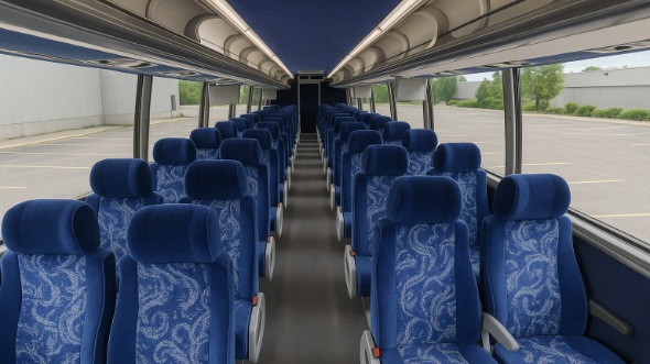 Interior of Charter Bus Company Jurupa Valley's 56 Passenger Charter Bus in Jurupa Valley